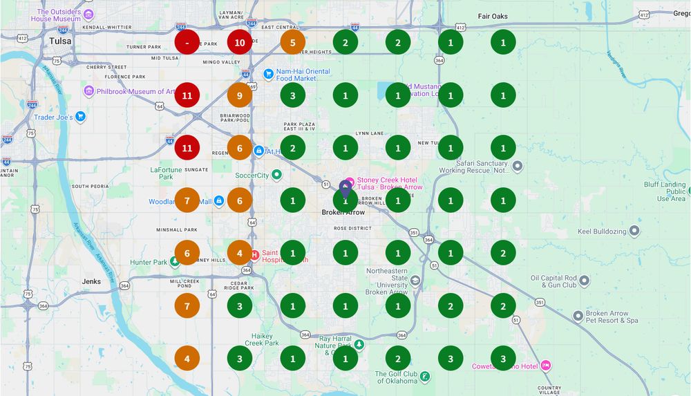 The same grid on 14 September 2026 with dark green first and second place markers filling the eastern two thirds