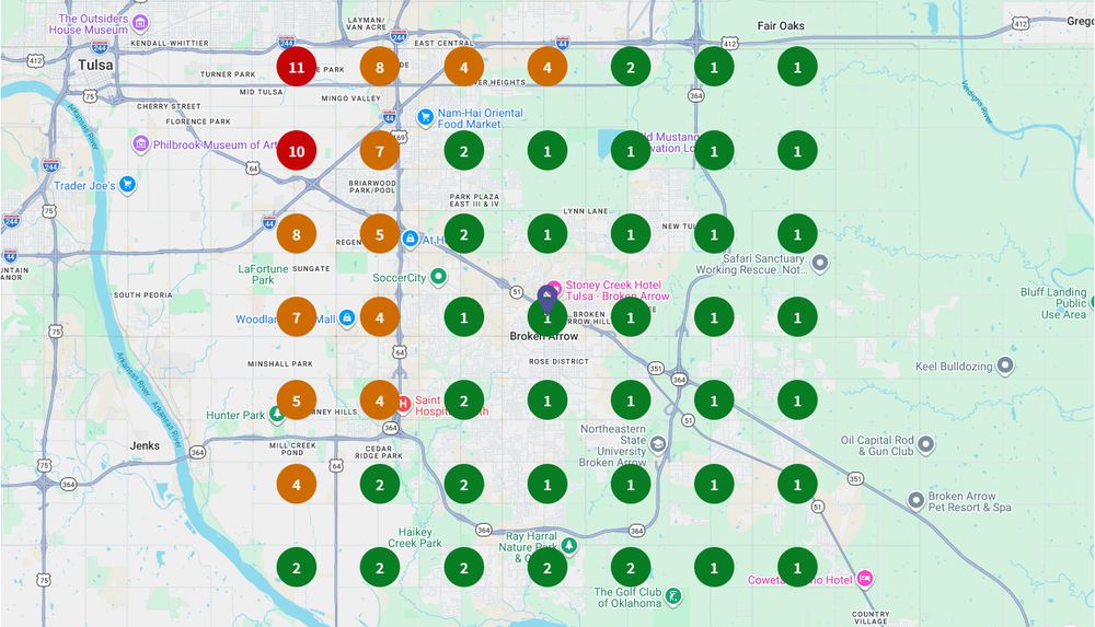 Search grid for ductless mini split installation on 14 September 2026 showing first place markers across the eastern two thirds of the grid