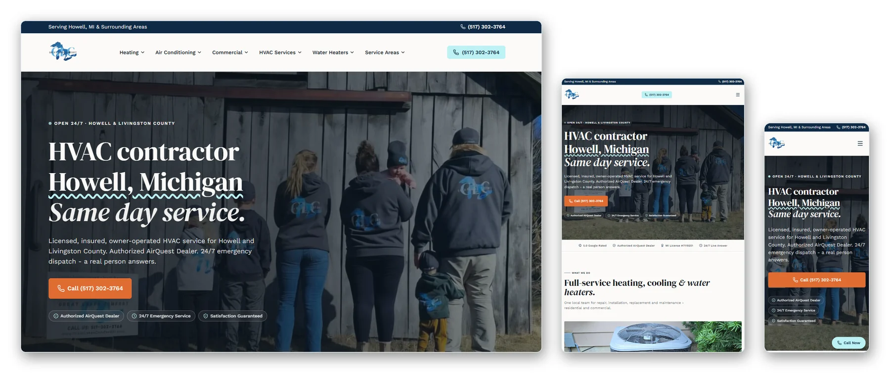 The Great Lakes Comfort website shown on desktop, mobile and tablet